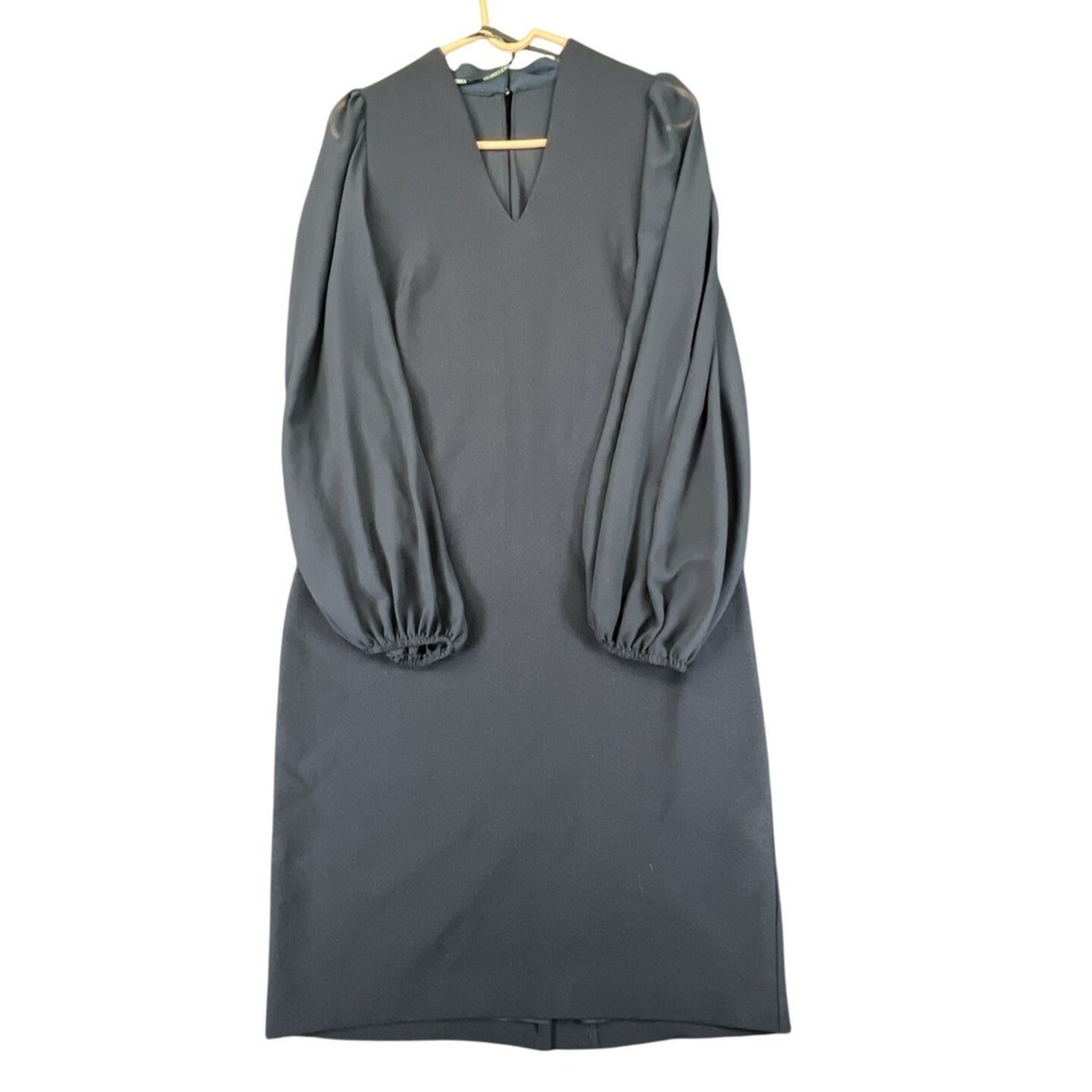 Vince Camuto Bishop Sleeve Navy Womens 10 V-Neck Sheath Dress VC0M0722 NWT